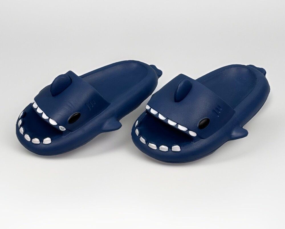 Shark Sandals Slides Size 3-4/34-35/220 Big Kid Navy Blue